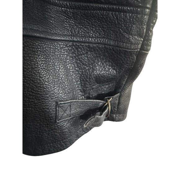 Vintage Wilsons Mens Large Leather Distressed Black Coat Jacket Zip Metal Toggle - Picture 7 of 15